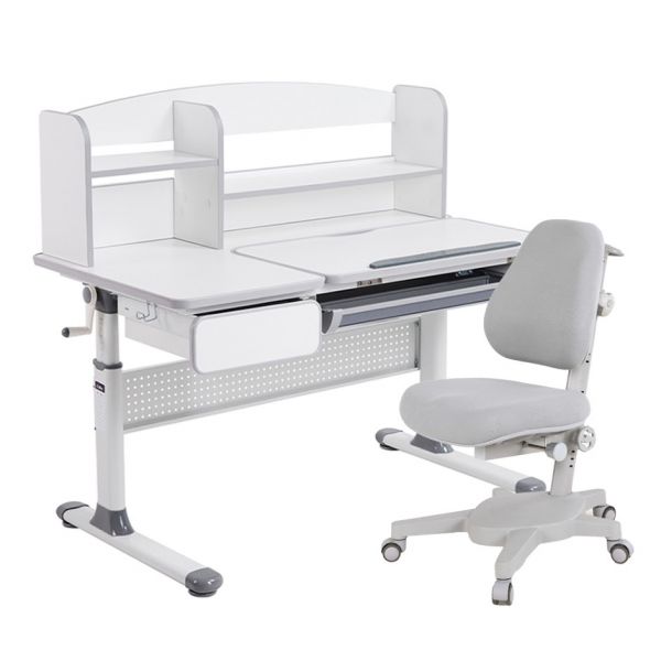 Cubby растущая парта Rimu Grey и учебное кресло Solidago Grey